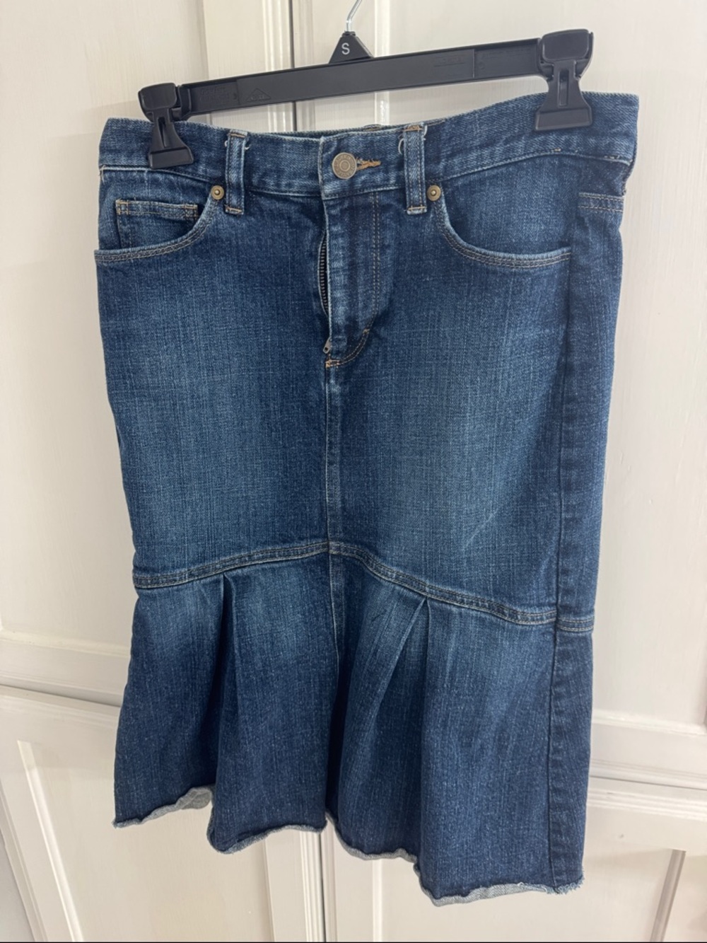Ralph Lauren Dark Blue Denim Midi Skirt with Flared Hem
